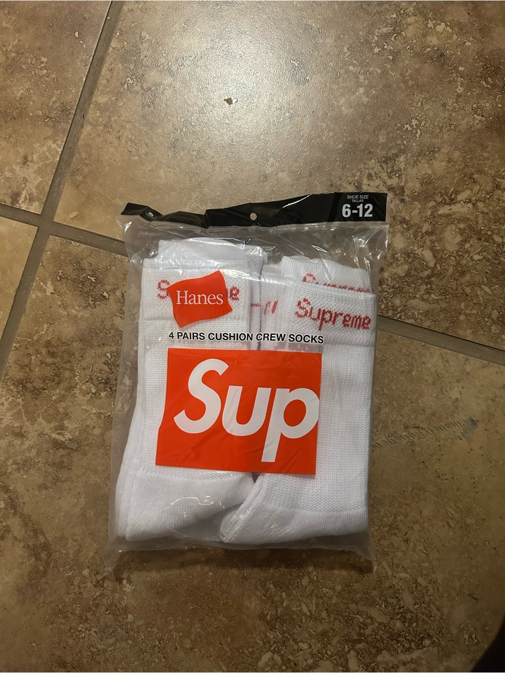 Hanes White Crew Socks with Red Logo - 4 Pack